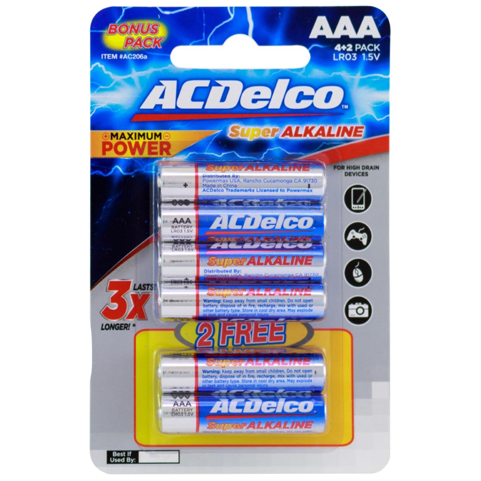 ACDelco AAA Alkaline Battery Pack 4+2 Free