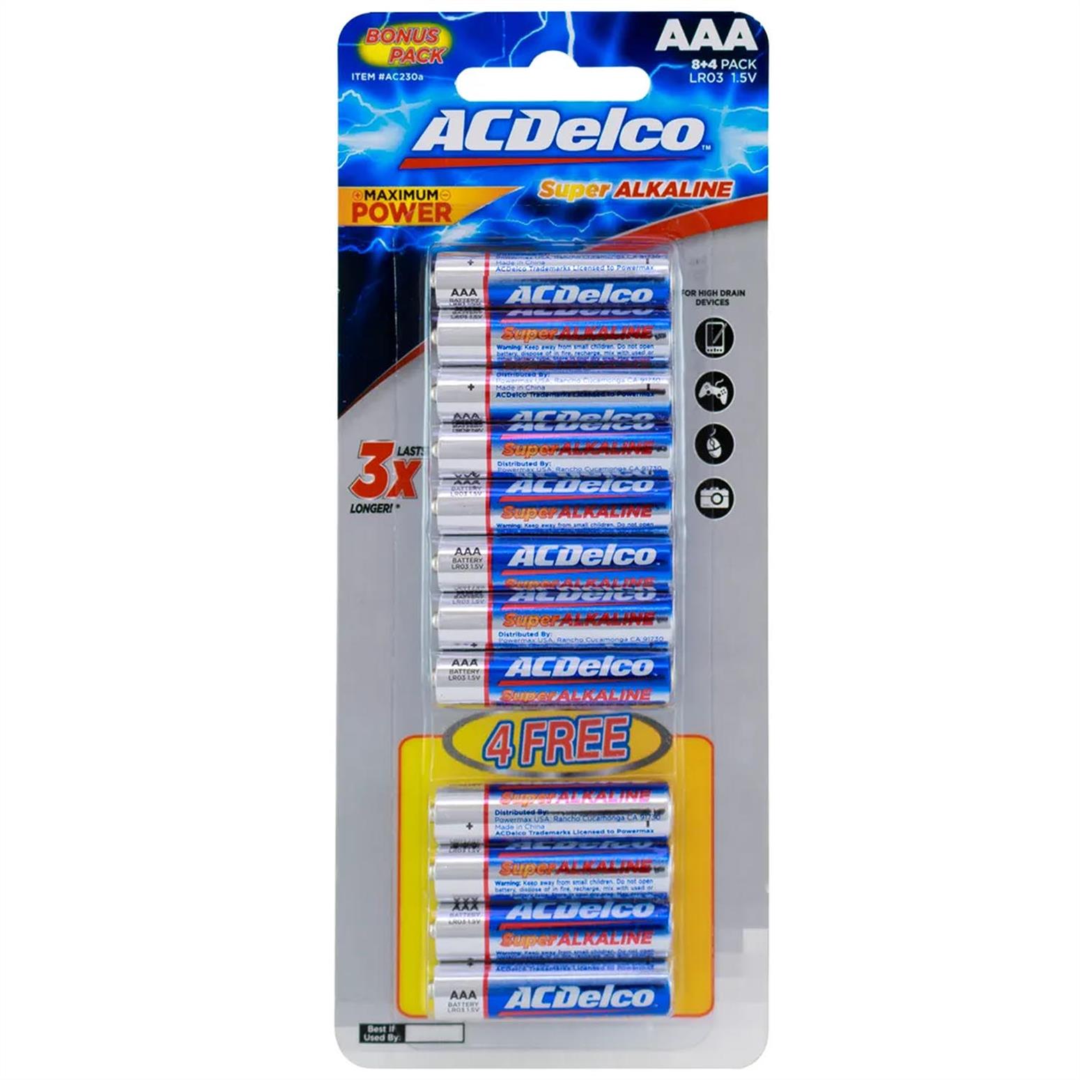 ACDelco Alkaline Battery AAA 1.5V Pack of 8+4 pcs for free